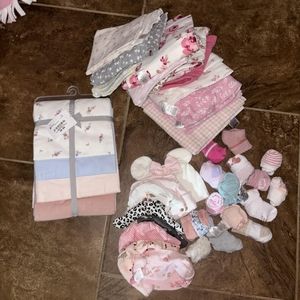 Newborn Baby blankets, socks, and hats